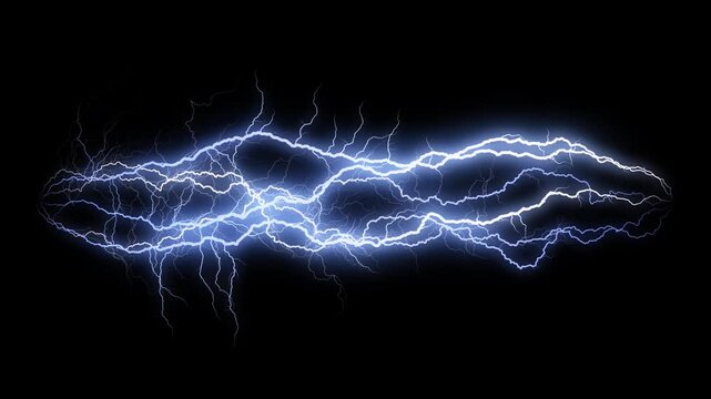 Striking bright electric lightning bolt. Glowing thunderbolt animation. Powerful energy. Loop. Embedded alpha channel