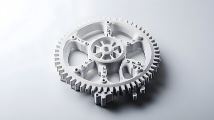 Detailed White 3D Printed Gear Wheel Industrial Mechanical Part Engineering Technology Design Innovation Modern Manufacturing Precision Machine       