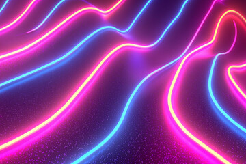 Obraz premium Vibrant neon waves with glowing lines creating a dynamic abstract background in a digital space