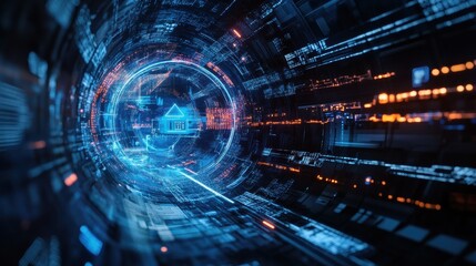 Obraz premium Digital Home Network Data Tunnel Visualization