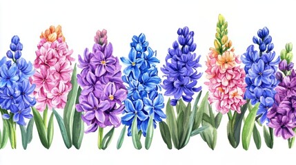 Fototapeta premium Watercolor Hyacinth Flowers Border Design