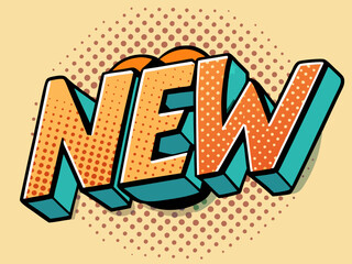 The word “new” in retro pop art style with lots of dots. 