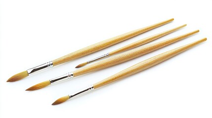 Illustration of three paintbrushes: flat, round, and pointed. Art tools, paintbrushes, and drawing supplies for artists and painters. Sketch of paintbrushes. Vintage art drawing, isolated vector.