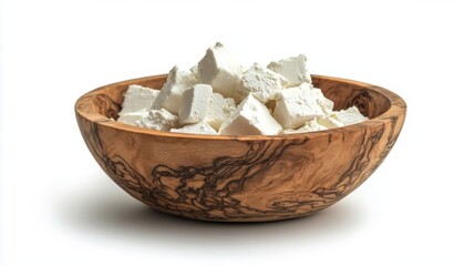 Cubed White Cheese in Wooden Bowl - A Culinary Delight