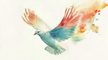Obraz premium A Colorful Dove in Flight - Watercolor Art