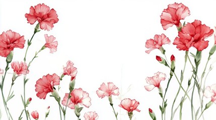 Delicate Pink and Red Carnations Watercolor Painting