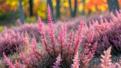Obraz premium Enchanting pink heather blooms gracefully in autumn
