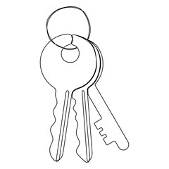 Keys continuous one line art drawing. Private security symbol. Vector hand drawn illustration isolated on white.