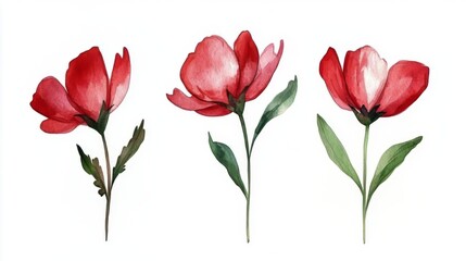 Obraz premium Stunning Watercolor Red Flowers - A Breathtaking Floral Illustration