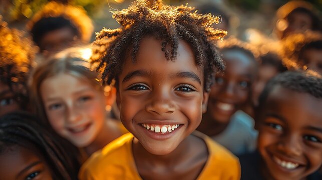 A diverse group children share a moment camaraderie, their collective a testament to the universal appeal friendship.