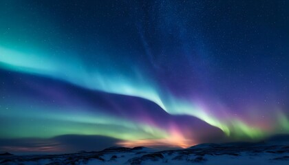 Obraz premium Сosmic aurora stretching across the sky. Magical Northern lights landscape background