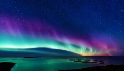 Сosmic aurora stretching across the sky. Magical Northern lights landscape background