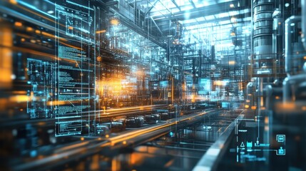 Fototapeta premium Futuristic Factory Digital Overlay Industrial Automation