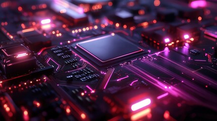Fototapeta premium Illuminated Circuit Board Showing Central Processing Unit