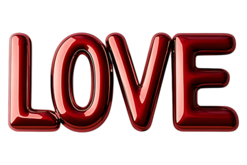 LOVE red inscription in shiny metal style isolated. LOVE balloons, valentine's day, decor for a loved one. Generated with AI.