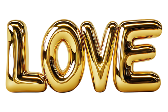 LOVE gold inscription in shiny metal style isolated. LOVE balloons, valentine's day, decor for a loved one. Generated with AI.