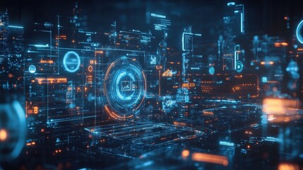 Abstract Digital Cityscape Showing Futuristic Data Networks