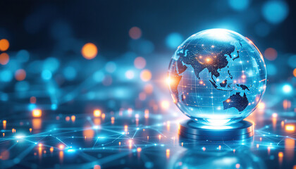 Global Network Illuminated Sphere Represents Digital Connectivity