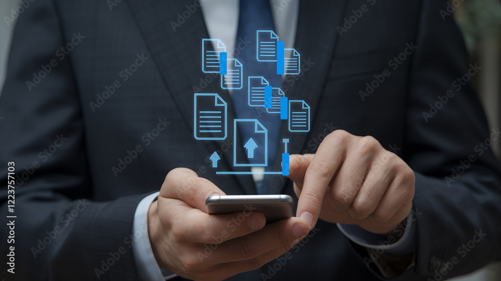 Poster Seamless Data Transfer: Mobile Cloud Solutions for Business & Tech. Secure Backups, Optimized Workflow, Instant Uploads, Digital File Sharing, Mobile           