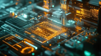 A detailed view of a 3D printer in action laying down layers of material with precision as a smart monitoring system assesses the print quality and adjusts parameters in real time.