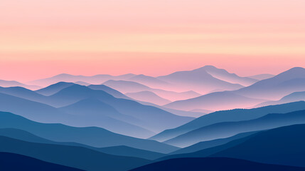 Fototapeta premium A serene escape: misty mountain peaks embrace the horizon, whispering tales of tranquility. Whispering Peak. Illustration
