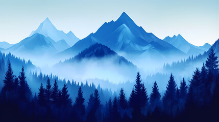 Obraz premium Fog-covered peaks that loom like giants in the night. Whispering Peak. Illustration