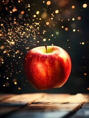 red apple with water drops