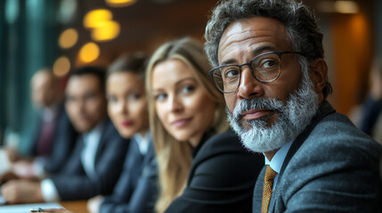  business professionals discussing performance metrics in a conference roo