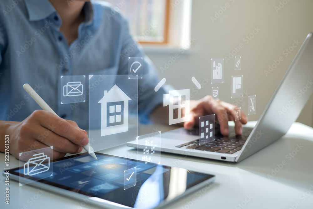 Poster streamlining real estate: digital tools for efficient property management and investment. interactiv