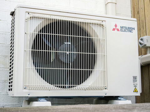 Mitsubishi Electric air conditioner split system - outdoor unit. Heat pump. Auckland, New Zealand - January 27, 2025