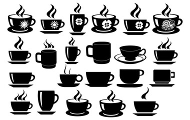 Coffee Cups Silhouette Vector Pack graphic drawing illustration Design Elements for stickers, Posters, streetwear, t-shirts, logos, print-on-demand, print, or branding