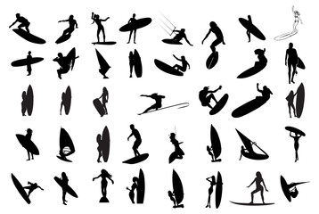 Surfers Silhouette Vector Sports Pack graphic drawing illustration for stickers, streetwear, t-shirts, logos, print-on-demand, print, or branding