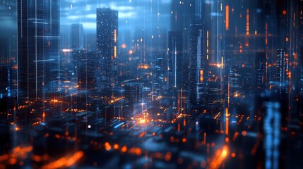 Obraz premium Futuristic Cityscape Illuminated With Digital Data Streams