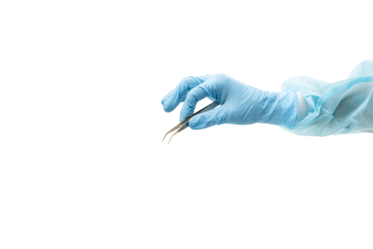 Doctor's Hand in Latex Glove Holding Tweezers - Transparent PNG
