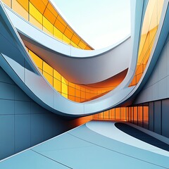 Obraz premium Modern abstract interior featuring bold vibrant colors with unique architectural geometric elements