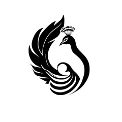 Elegant Peacock Bird: Black and White Feather Design, Nature Wildlife Symbol, Abstract Graphic Art, Vector Illustration