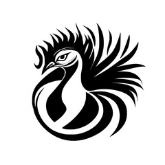 Obraz premium Majestic Peacock: A Black and White Stylized Bird Illustration