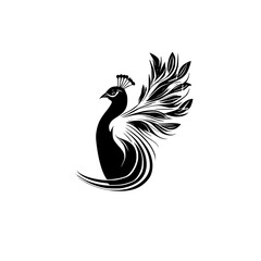 Fototapeta premium Elegant Peacock Silhouette: A Black and White Bird Design. Perfect for nature lovers and art enthusiasts, this stylized peacock illustration is a symbol of beauty and elegance.