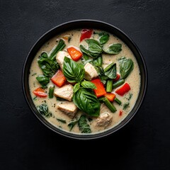 Delicious thai green curry with chicken and vegetables