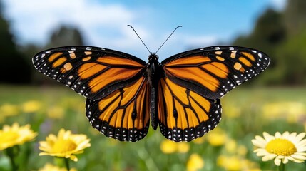 Fototapeta premium Monarch butterfly on yellow flowers