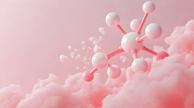 Naklejki Model of a human insulin hormone molecule in a pastel background, symbolizing diabetes treatment