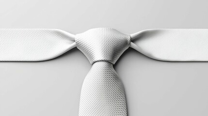 A stylish close-up of a white tie with a textured finish, showcasing its knotted design against a minimalistic background.