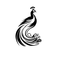 Elegant Peacock Tail Feathers: Abstract Bird Graphic Design. Black and White Vector Illustration. Perfect for home decor, fashion, and tattoo designs.
