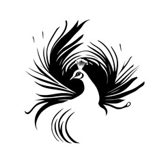 Fototapeta premium Monochrome Peacock: Elegant Bird Illustration, Black and White Feather Design, Wildlife Art Graphic