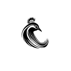 Fototapeta premium Elegant Peacock Bird Design: Abstract Feather Symbol, Wildlife Nature Graphic, Vector Illustration, Black and White Icon, Logo, Silhouette