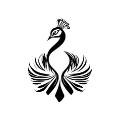 Obraz premium Elegant Peacock: Black and White Stylized Bird Illustration