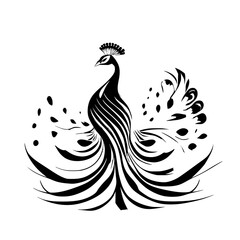 Fototapeta premium Monochrome Peacock: An Elegant Abstract Bird Illustration. A stylized design featuring a peacock's intricate tail feathers in black and white. Perfect for nature lovers and art enthusiasts.