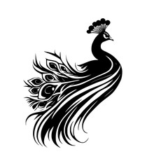 Elegant Peacock Silhouette: A Black and White Avian Masterpiece