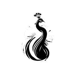 Monochrome Peacock: Elegant Bird Illustration, Abstract Avian Design, Black and White Feather Pattern, Wildlife Art, Nature Graphic, Stylized Symbol