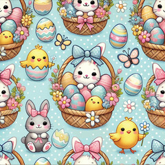 EASTER EGGS CHICKS BUNNIES DESIGN PRINT IN VECTOR